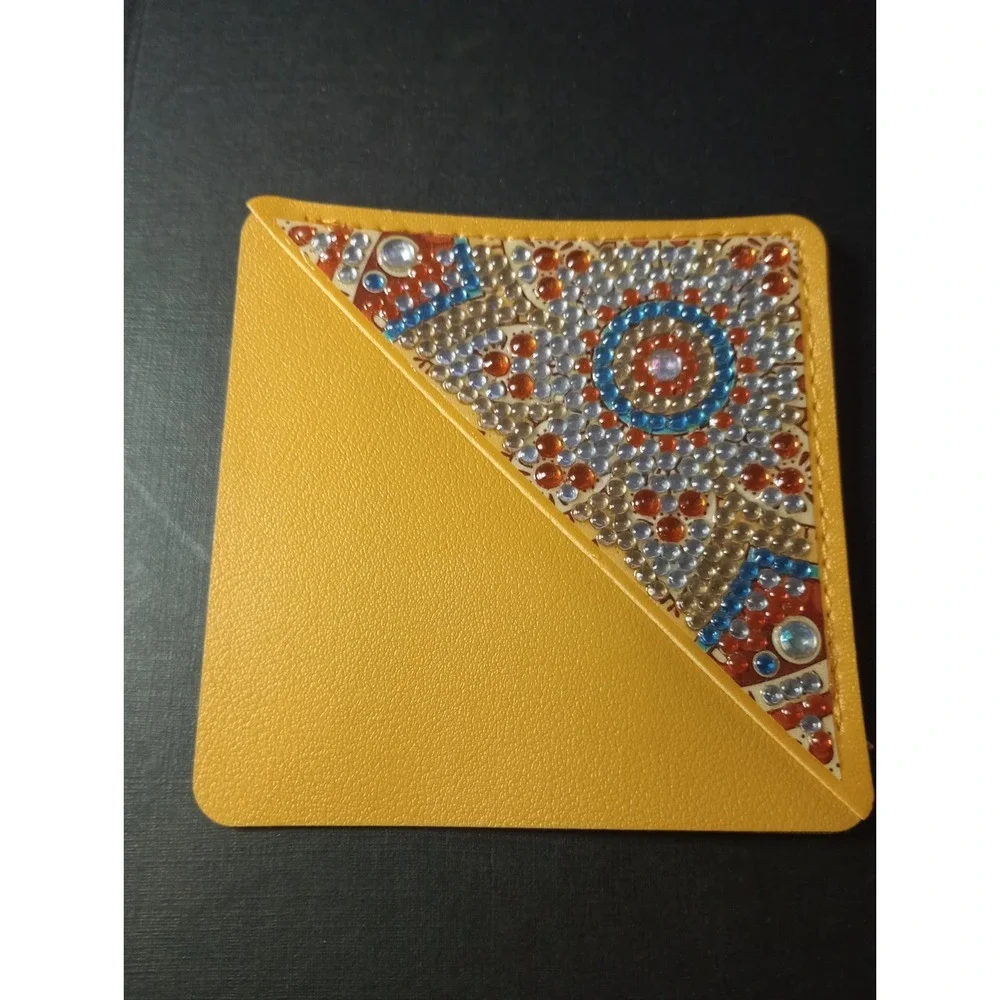 Handmade Diamond Painting Corner Bookmark Yellow Faux Leather Page Holder 3.75